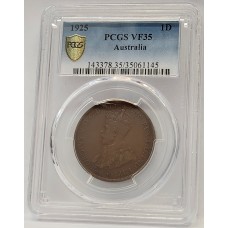 AUSTRALIA 1925 . ONE 1 PENNY . BROKEN N . PCGS VF53